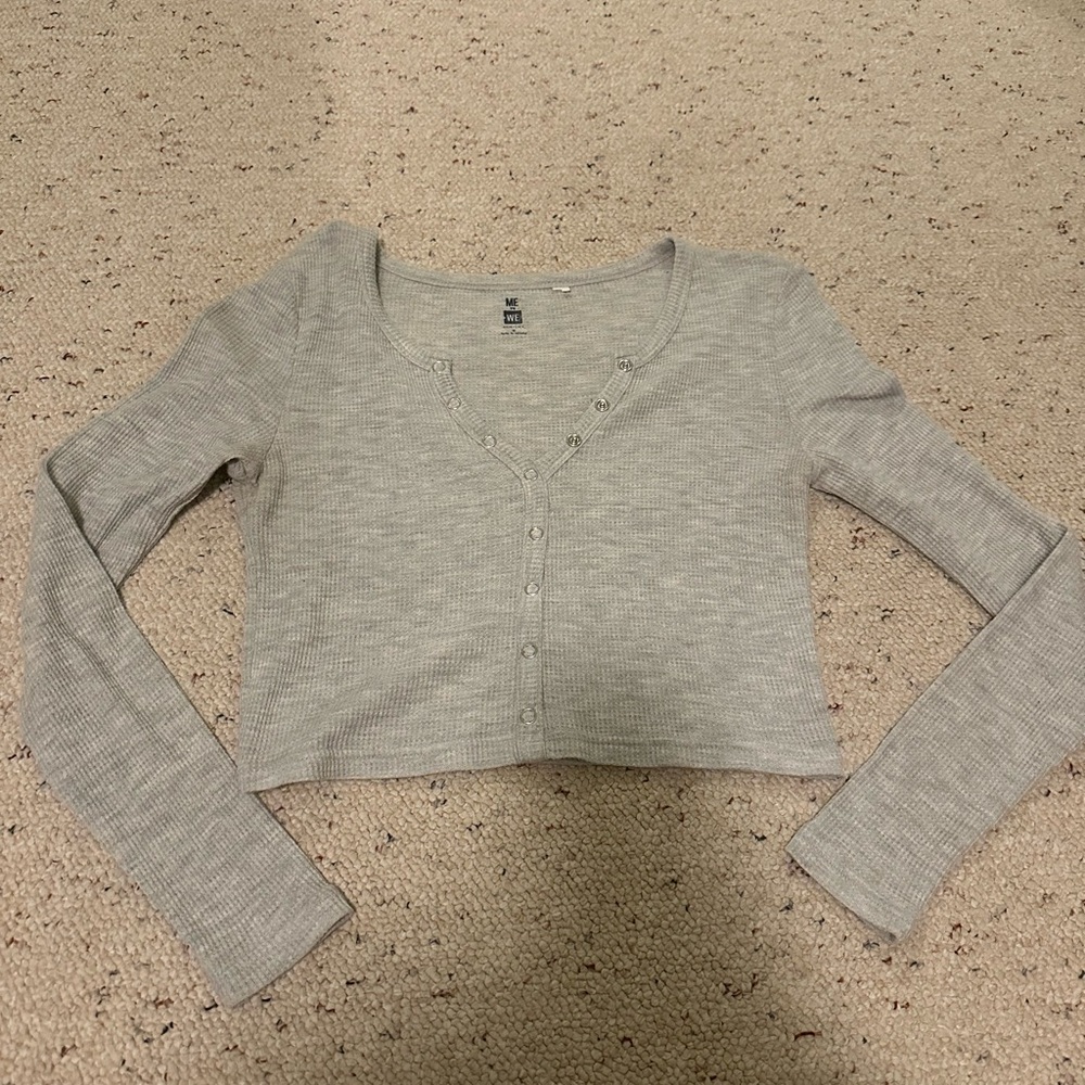 Pacsun gray waffle knit button up Henley top size m